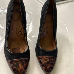 Sofft Womens Marilla Heel Cap Toe Pump Black Suede Cinnamon Tip & Heels Size 7.5